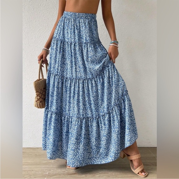 Casual tiered maxi skirt textured black - Picture 4 of 4